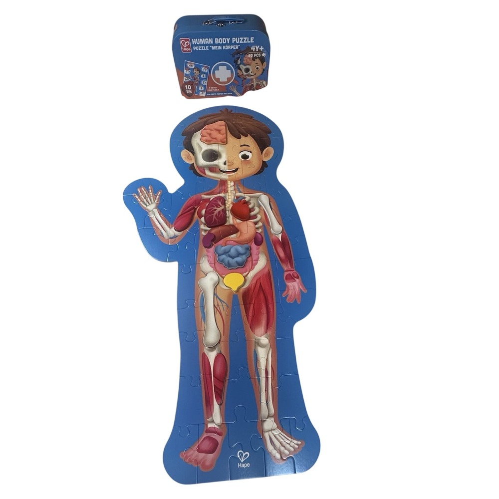 Hape Human Body Puzzle 60 Oversized Pieces Educational Anatomy Wooden Organs EUC